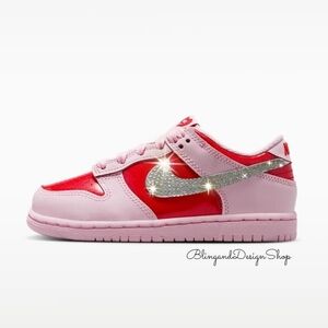 Bling Nike Dunk Low Girls Pink Red Sneakers Shoes Customized with Crystals New!